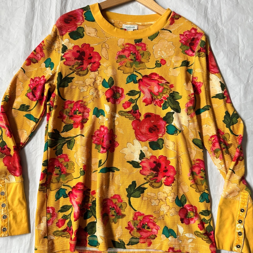 Sundance Melanie Blooms Thermal Floral Waffle Knit  Long Sleeve Top xl